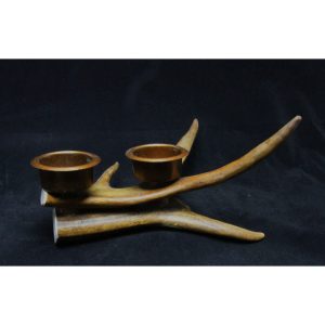 Kynttilänjalka, 2 metallikuppia, poronsarvi