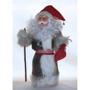 Joulupukki, 25cm, poronkarvasuit, huopalakki ja tiuku