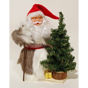 Joulupukki, ja kuusi, 20cm, puualustalla