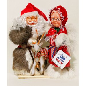 Joulupukki, -muori ja poro, 25cm, puualustalla, setti