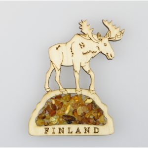 Magneetti, 7,5cm, hirvi, puinen, meripihka, Finland