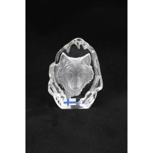 Lasikoriste, kaiverrettu susi, 8,5x6,5cm