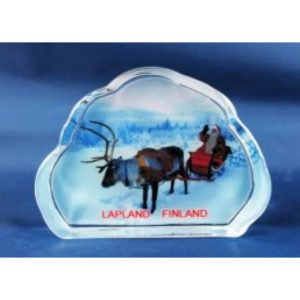 Lasikoriste, joulupukki ja poro kuva, Lapland – Finland, 9x7cm