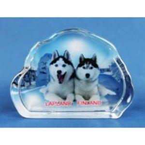 Lasikoriste, kaksi huskyä, Lapland - Finland, 9x7cm