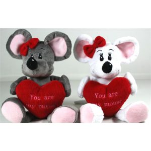Mouse with heart, 16cm, "U are my mouse", grey/white asst.